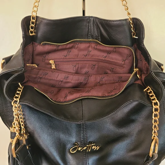 Jose Hess Signature Leather Hobo Bag – Black with Gold Hardware - Picture 6 of 12